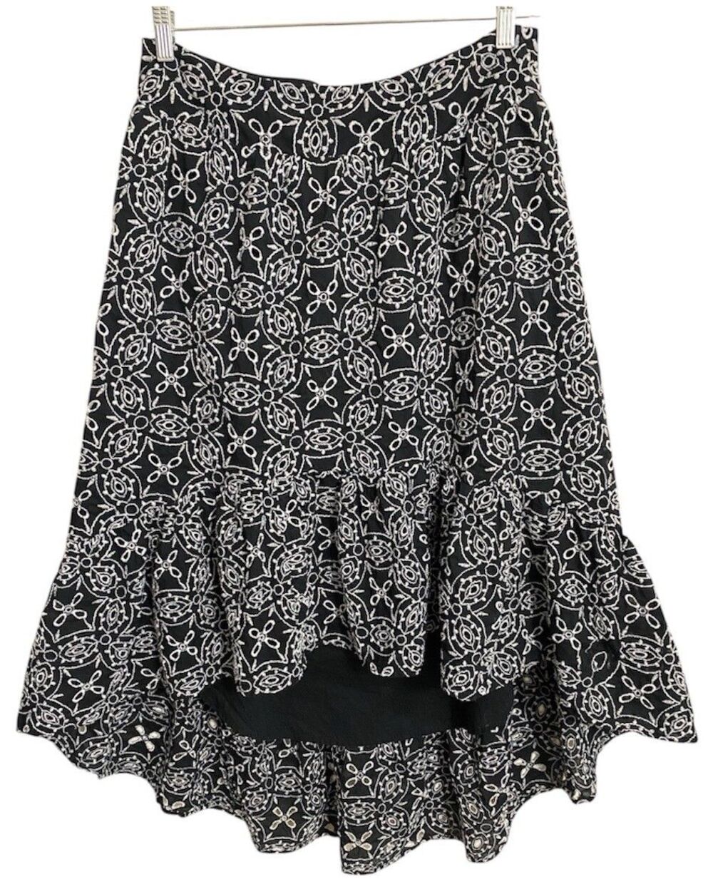 INC Eyelet Embroidered Hi/Lo Maxi Skirt Large Black Boho Gypsy